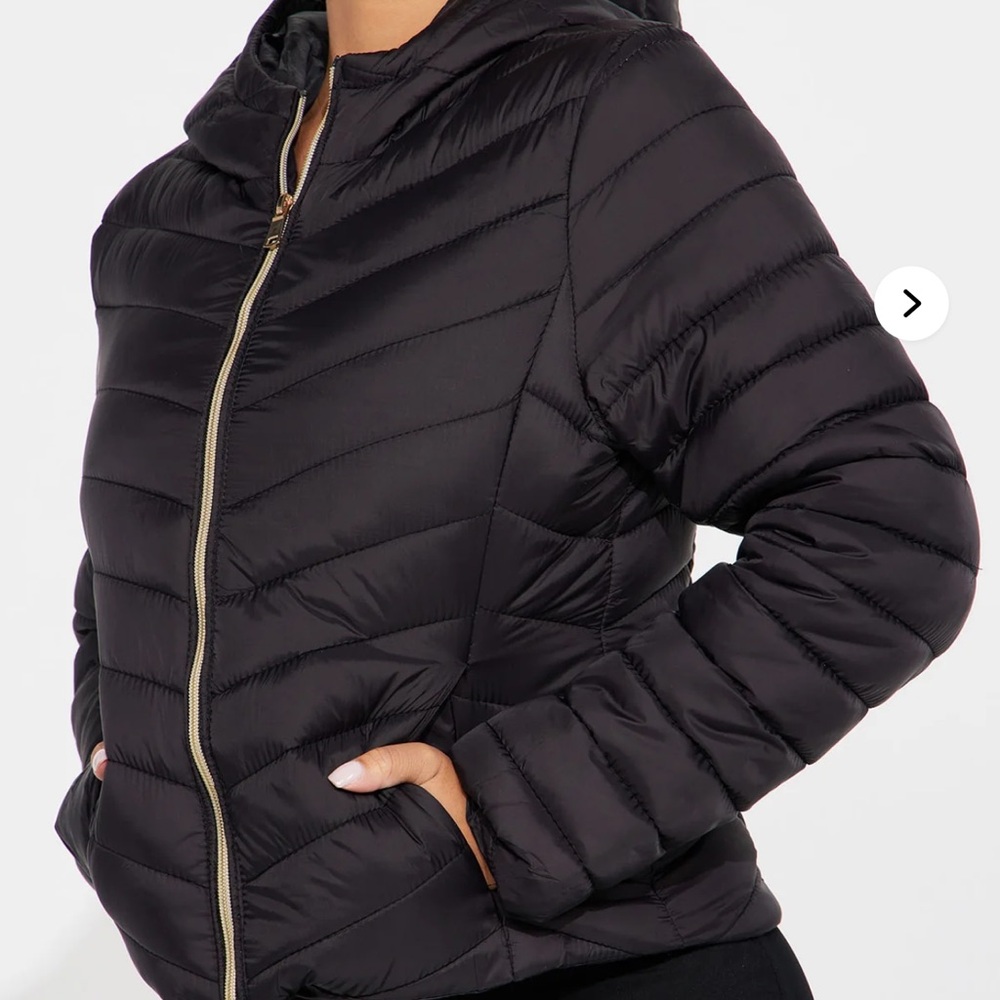 Fashion Nova Black Puffer Jacket with Gold Zipper